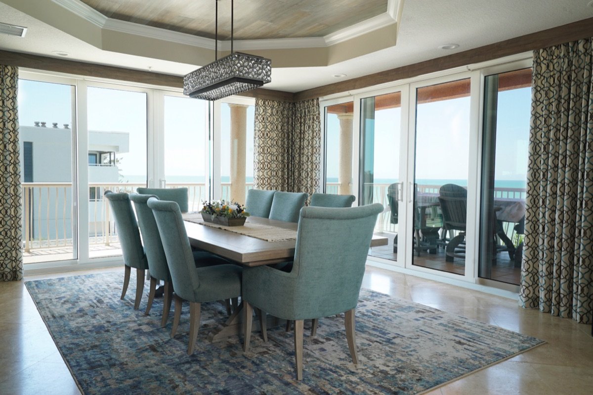 Coastal Retreat dining room designed by Mia Bella Designs, Indian Shores, Florida