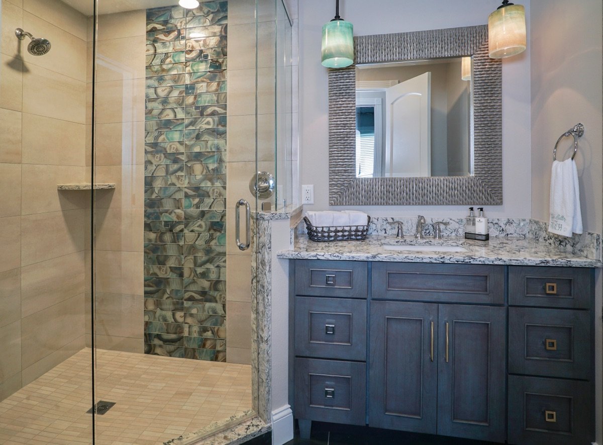 Coastal Retreat guest bath designed by Mia Bella Designs, Indian Shores, Florida, view 10