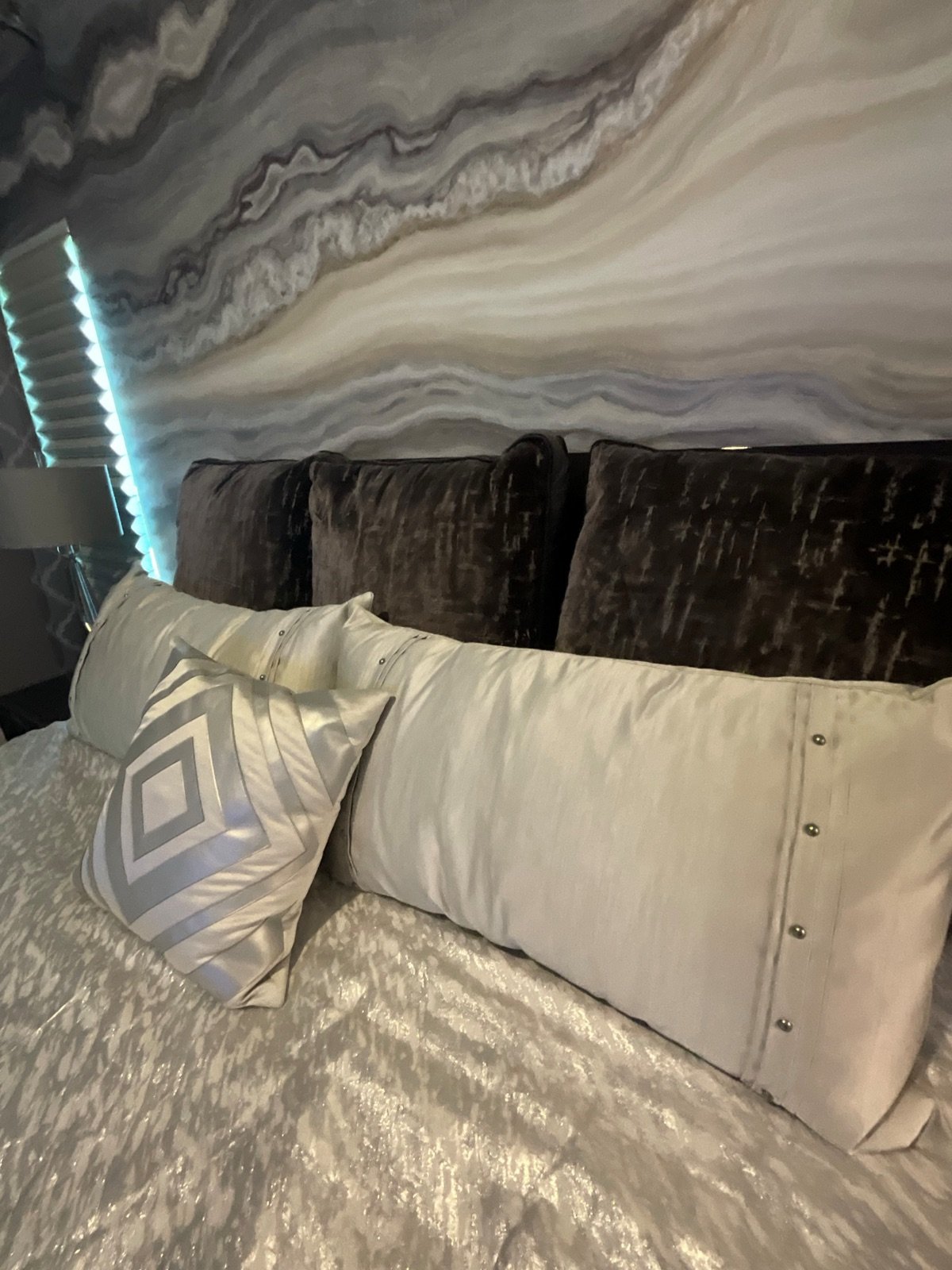 Geode Inspired Bedroom headboard detail designed by Mia Bella Designs, Tampa, Florida, view 5