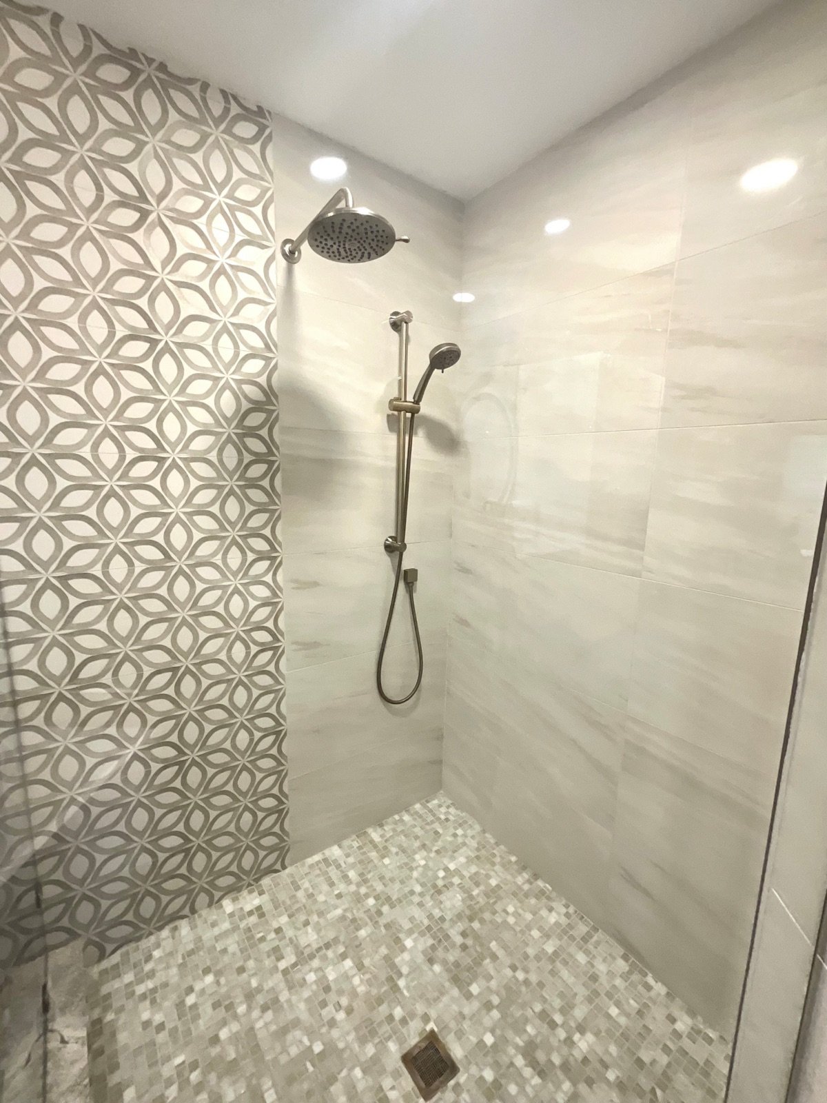 Geode Inspired Bedroom walk-in shower designed by Mia Bella Designs, Tampa, Florida, view 6